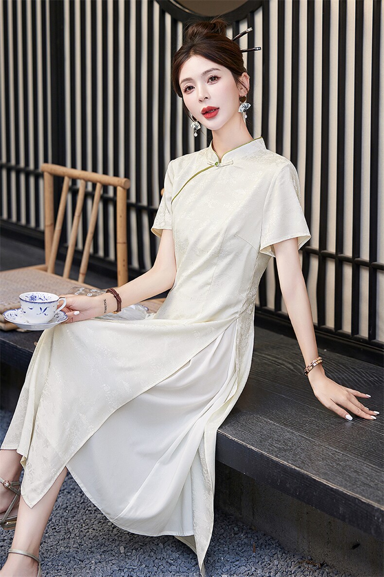 新中式绣花年轻款改良旗袍连衣裙女2026夏季新款修身高档提花裙子,女装连衣裙,倪叶myz