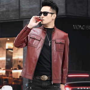 TX2023秋季男士皮衣皮夹克机车服外套翻领修身头层牛皮P650图片