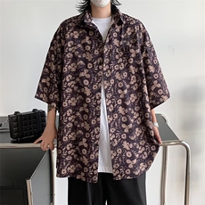 古着vintage巴洛克衬衫男短袖设计感高级花衬衣美式复古外套，男装衬衫，星座716-4