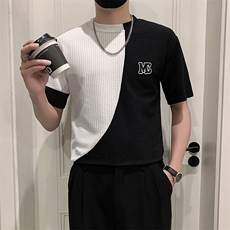 黑色2023精神小伙修身男士圆领潮款短袖T恤打底衫潮6697-P48控68，男装T恤，电商A108