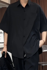 C6042/P35夏款新款港风冰丝纯色衬衣男克莱因蓝衬衣开衩短袖衬衫，男装衬衫，电商A141