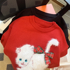 可爱小猫立体蝴蝶结针织衫慵懒毛衣外套高级2025新款上衣MY008-75，男装针织衫/毛衣，星座911-3