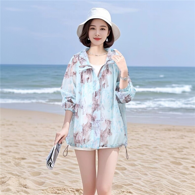 2026新款清凉防晒轻薄女装连帽防晒衣外套B25696防紫外线中长款，女装防晒衣，板酷