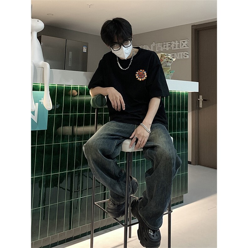 已做版权夏季东北大花潮圆领短袖风t恤宽松重磅上衣T50-P28,男装T恤,星座205-5