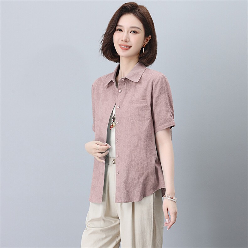 纯棉衬衫女2025夏季新款中老年妈妈大码宽松休闲全棉外穿长袖上衣，女装衬衫，曼沙奕珂