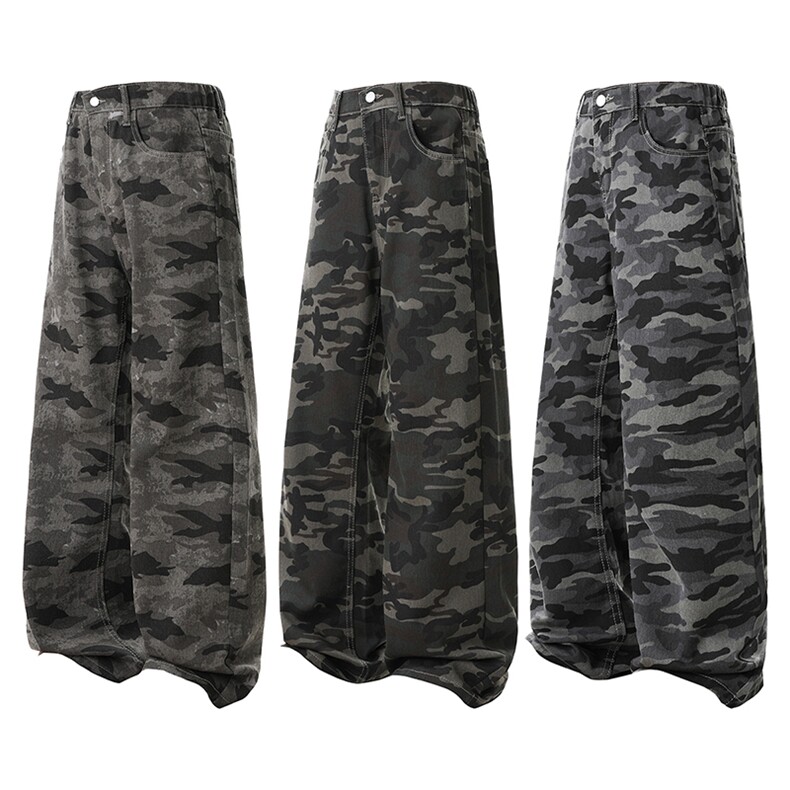 复古迷彩工装牛仔裤垂感宽松阔腿休闲直筒裤子男士秋款特价50，男装牛仔裤，星座1504（原917）