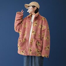 港风休闲可爱小熊印花棉衣/男外套仿兔毛加厚夹克现货mj402-p115，男装棉衣，电商B288