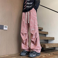 特批P35无差价2025秋季扎染灯芯绒潮牌阔腿休闲直筒拖地裤男K1345，男装休闲裤，电商A001