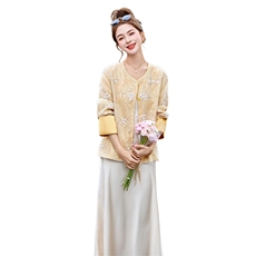 小香风2025新款国风新中式优雅气质重工钉珠刺绣长袖上衣外套，女装短外套，采品优优