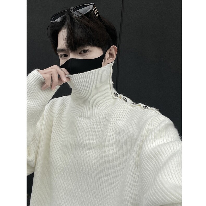 黑墙风3新款潮流纯色高级感简约纽扣高领内搭毛衣针织衫TM09-85，男装针织衫/毛衣，星座1315