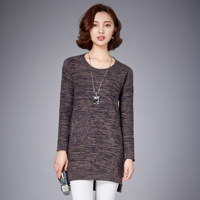 时尚百搭宽松显瘦长款针织衫女秋冬季新款圆领毛衣外套打底衫，女装针织衫/毛衣，安之芮娜