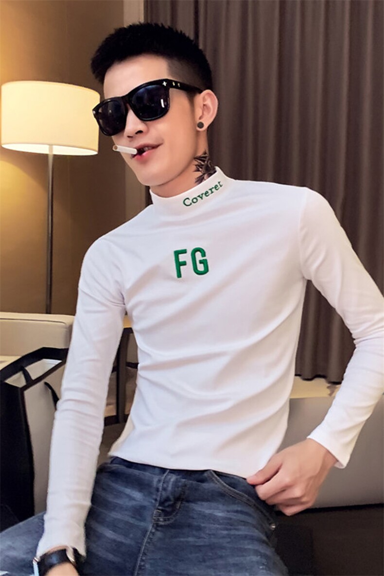 CT68052021精神小伙修身男式圆领长袖T恤潮白,男装T恤,星座102A（原电商D309-1）