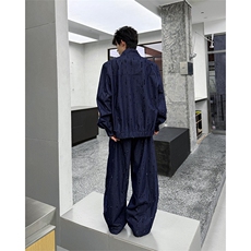 男士韩系设计款牛仔套装割洞提花重工水洗自带垫肩外套牛仔裤套装，男装休闲套装，电商B319