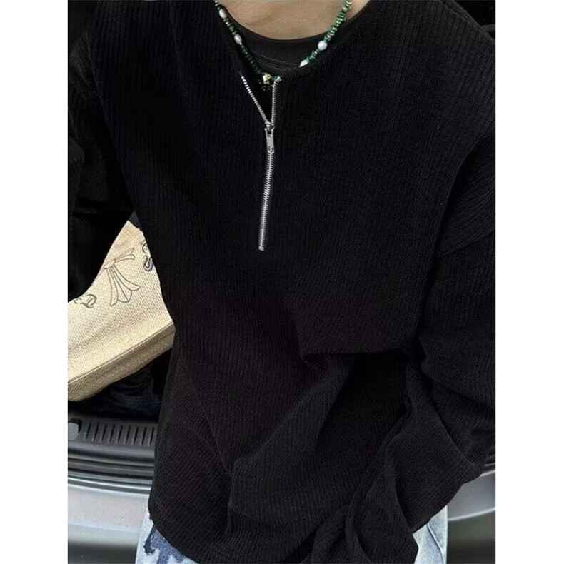半拉链条纹长袖T恤男春夏季美式圆领卫衣内搭打底衫上衣TX1422,男装T恤,星座1116A（原606A-3）