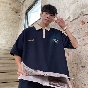 情侣装夏装2026新款港风宽松polo衫翻领夏季男装短袖T恤S187-P48图片