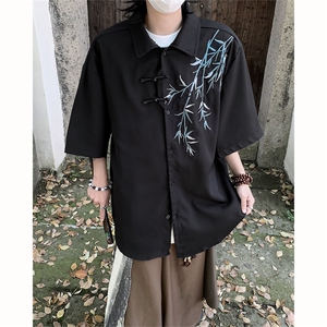 新中式风冰丝短袖衬衫男士2024新款夏季高级感休闲衬衣男生外套,男生夏天皮鞋搭配图片
