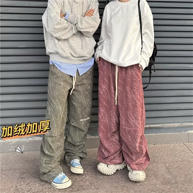 秋灯芯绒阔腿伞兵裤男潮牌宽松直筒美式字母印花休闲裤子KB4519,男装休闲裤,星座1116A-1（原606A）