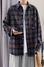 衬衫男秋季新款港风宽松大码磨毛长袖格子衬衣CS37-P38，男装衬衫，星座214-3