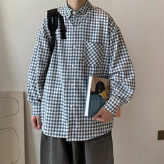 夏日韩版格子蓝色衬衫女宽松男友风衬衣宽松显瘦防晒开衫垂感外套，男装防晒衣，星座218-1（原230）