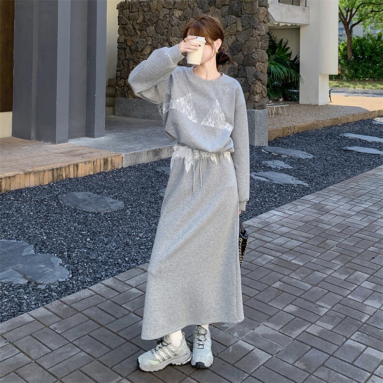 减龄超好看卫衣套装裙女初秋穿搭一整套2025新款绝美半身裙两件套,女装套装/套裙,2C317
