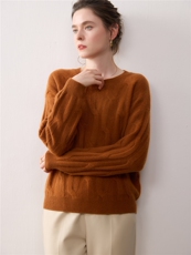 2025秋冬新款羊绒衫女100羊绒圆领扭花针织衫宽松加厚长袖毛衣，女装针织衫/毛衣，暖绒情旗舰店