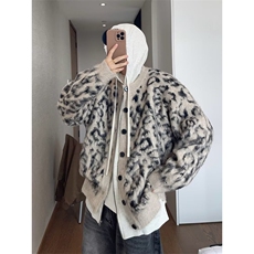 JY421-P57重磅豹纹开衫V领毛衣男女网图，男装针织衫/毛衣，星座1501-3