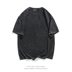 XZ213-LZ03-P45控58 港风大码水洗做旧创意字母印花圆领短袖T恤图片