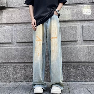 美式高街扎染泼墨做旧牛仔裤男废土风脏脏裤1001-1-GY964-P50图片
