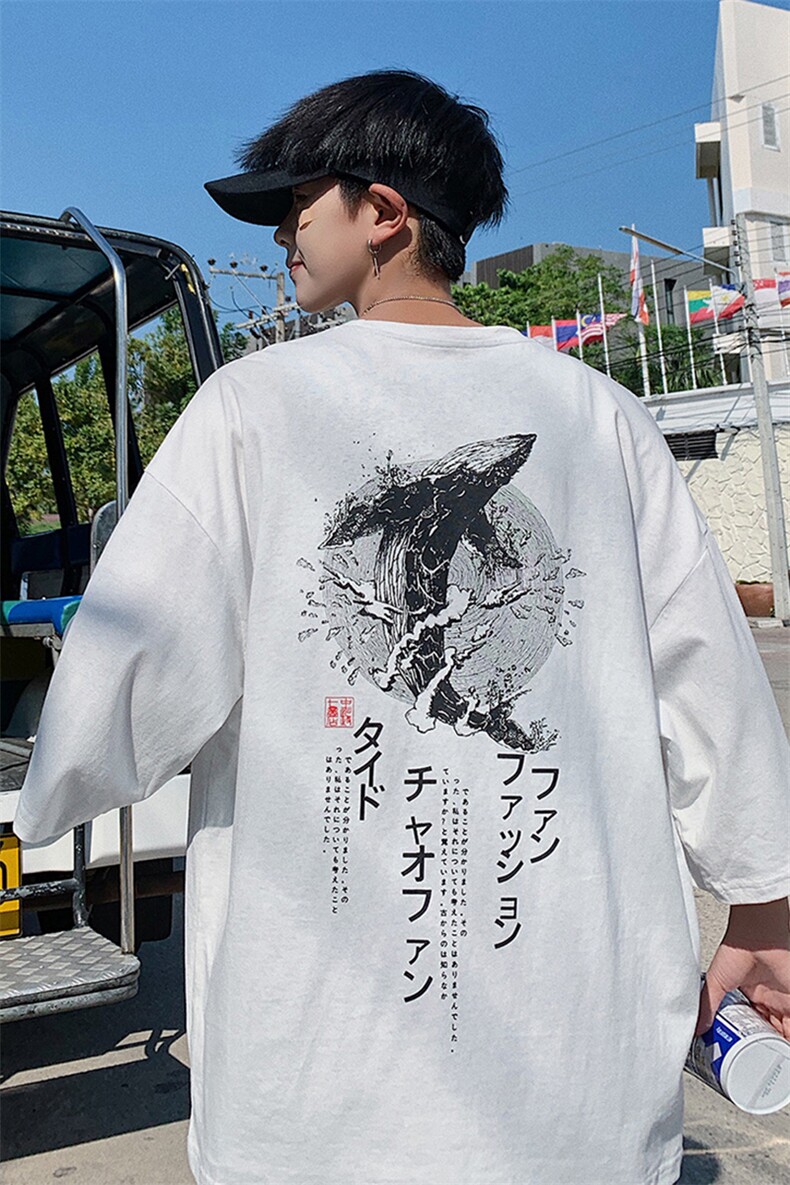 男士in复古原宿风情侣短袖t恤潮流五分半袖上衣打底衫DT,男装T恤,电商A102