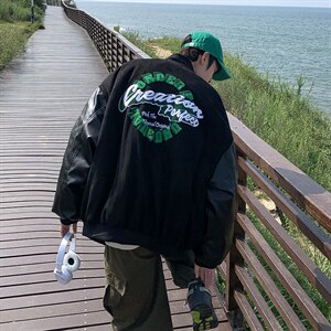 1608/S810/P58 港风宽松高品质毛巾绣夹克中性风棒球服外套上衣图片