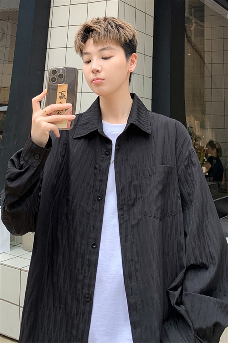 中性风衬衣外套男生春秋季叠穿雅痞情侣潮牌宽松大码休闲长袖衬衫,男装衬衫,电商A022