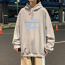 WY2143-P35加绒款-P40纯棉连帽卫衣男大码运动帽衫宽松薄外套男，男装卫衣，电商A040