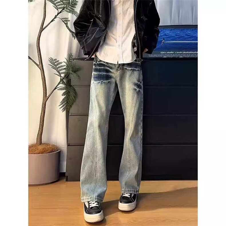 2026春季直筒牛仔裤男潮牌美式高街水洗宽松垂感休闲长裤NZ8448图片