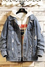 春季破洞牛仔外套男士韩版潮流休闲夹克男宽松牛仔衣8153-P60，男装夹克，电商A318