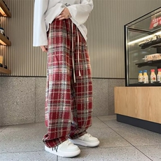 美式格子休闲裤韩版潮流高街2024冬季新款宽松直筒裤子K4879-P43，男装休闲裤，星座412-2