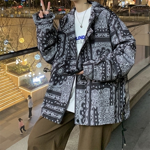 XZ213-19JK41-P98控118 港风大码秋季潮牌印花连帽冲锋衣夹克上衣图片