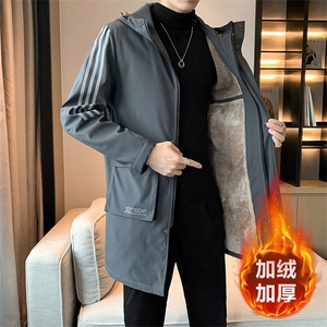 冬款中长款M-8XL胖子休闲加绒加厚男宽松拼接夹克男图片