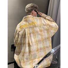 2026春季时尚字母印花翻领格子衬衫男大码痞帅外套C2503特P43控85，男装衬衫，电商A001