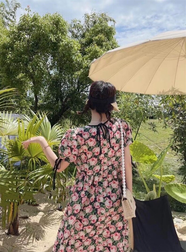 Z2161欧洲站夏季新款2021玫瑰花宽松显瘦气质法式连衣裙,女装连衣裙,L·H·X