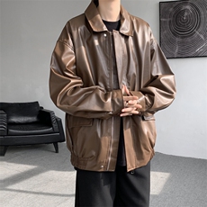 F677P65春秋男生休闲夹克PU机车时尚宽松日系夹克复古，男装夹克，星座512-6