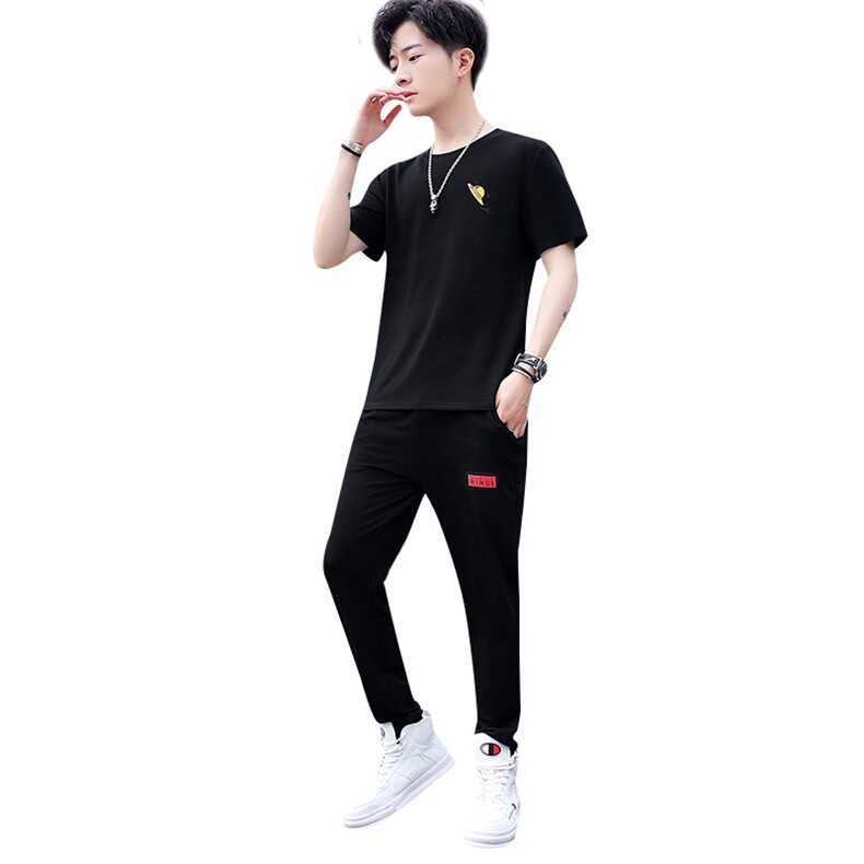 夏装短袖t恤男士运动休闲套装青少年帅气韩版两件套Y,男装T恤,星座509