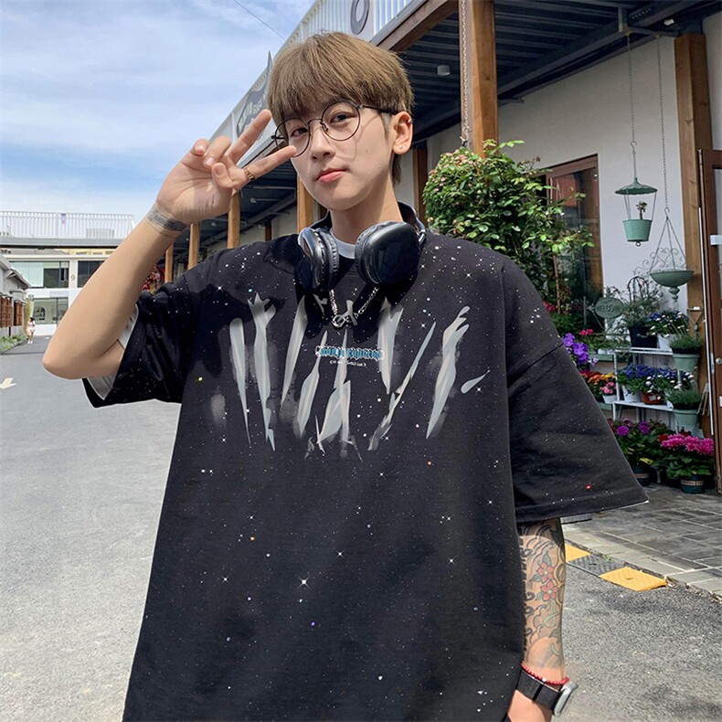 量大优供抖音视频 支持得物配合二开美式满天星亮片短袖T恤MTX360图片