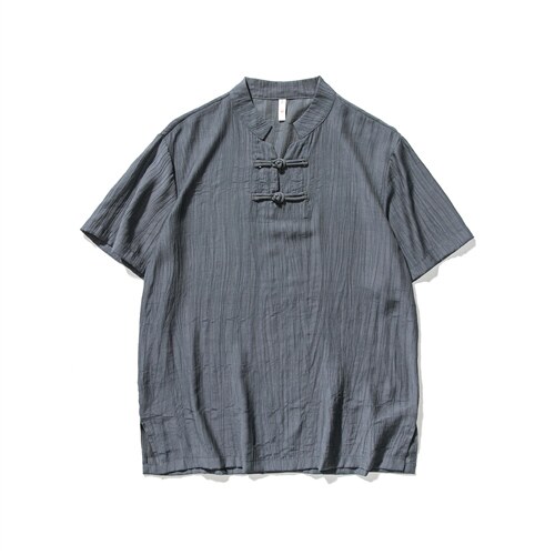 平铺大码风棉麻亚麻短袖盘扣衬衫唐装薄款汉服透气F18/P50,男装T恤,钱塘713