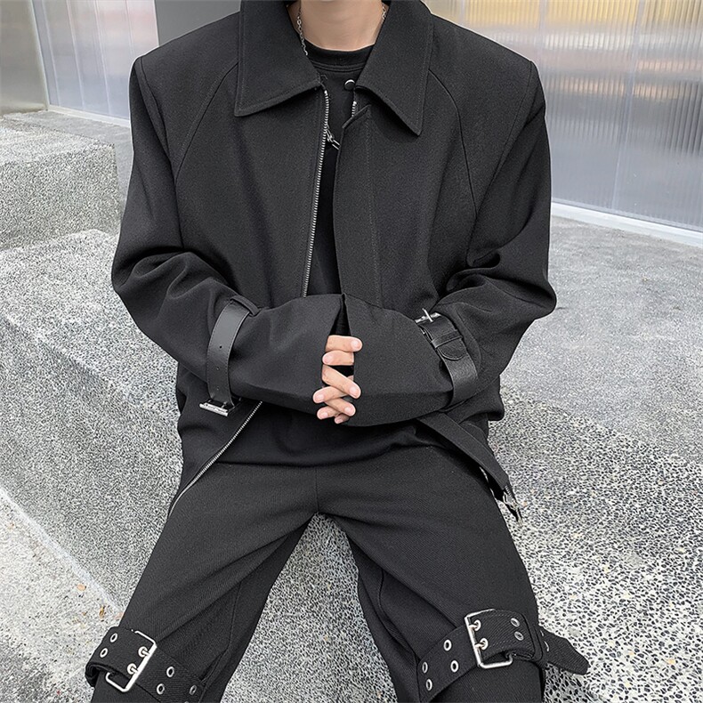 痞帅皮扣装饰翻领夹克外套男士夹棉加厚飞行服上衣冬季JK119-P138,男装夹克,星座512-1（原513-3）