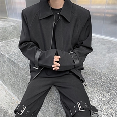 痞帅皮扣装饰翻领夹克外套男士夹棉加厚飞行服上衣冬季JK119-P138，男装夹克，星座512-1（原513-3）