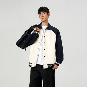 重磅420克boxy短款开衫卫衣液态棉爽滑棒球服撞色外套男D9898-P68图片