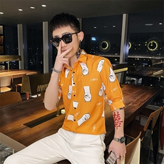 312A-112-P55新款社会小伙中袖衬衫韩版潮流男士五分袖衬衣B，男装T恤，星座312A-5