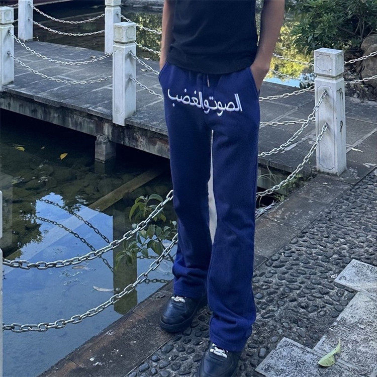 现货复古阿拉伯文刺绣微喇卫裤男女款四季百搭显瘦运动休闲长裤潮图片