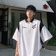 品质纯棉夏季美式复古POLO衫男潮流宽松短袖XP3190-P45控68抖音78，男装T恤，电商B370