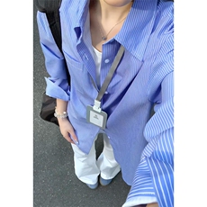 2025夏季新款港风女模大码条纹长袖衬衫M-5XHC25483-特P35，男装衬衫，电商A022